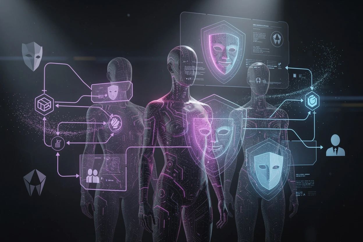 Virtual identity management visualization — covert digital personas and avatar lifecycle operations